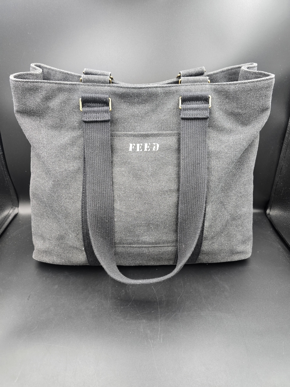 FEED Black Canvas Tote Messenger Bag